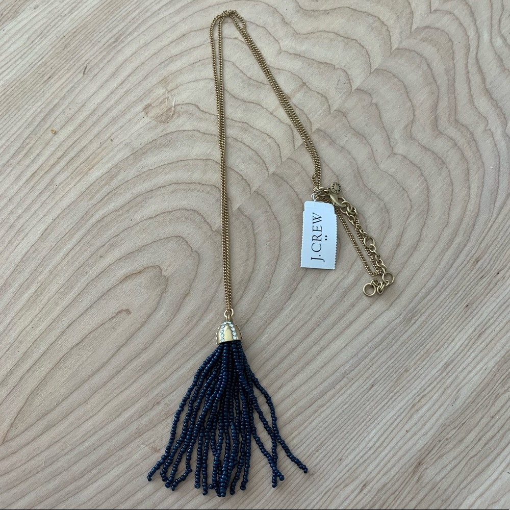 J Crew Navy beaded tassel necklace